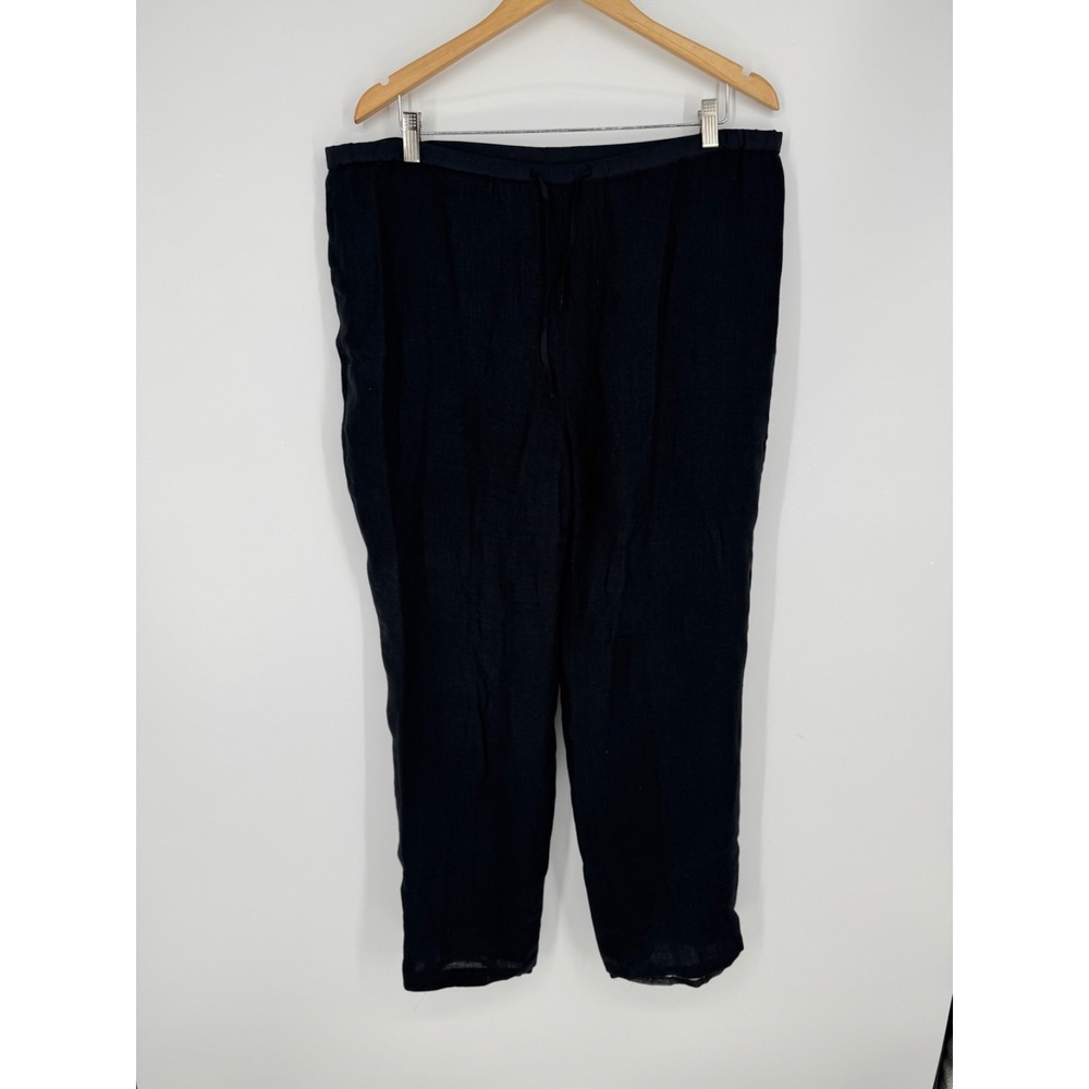 Diane Gilman Collection Women's Pull On Linen Pants Black Drawstring Size Lg M6